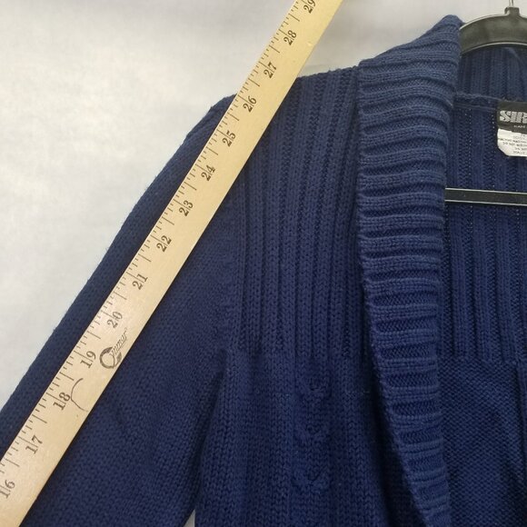 Sirocco Cardigan Women Sm Cable Knit Navy Blue Open Front Belted Classic Vintage - Picture 11 of 13